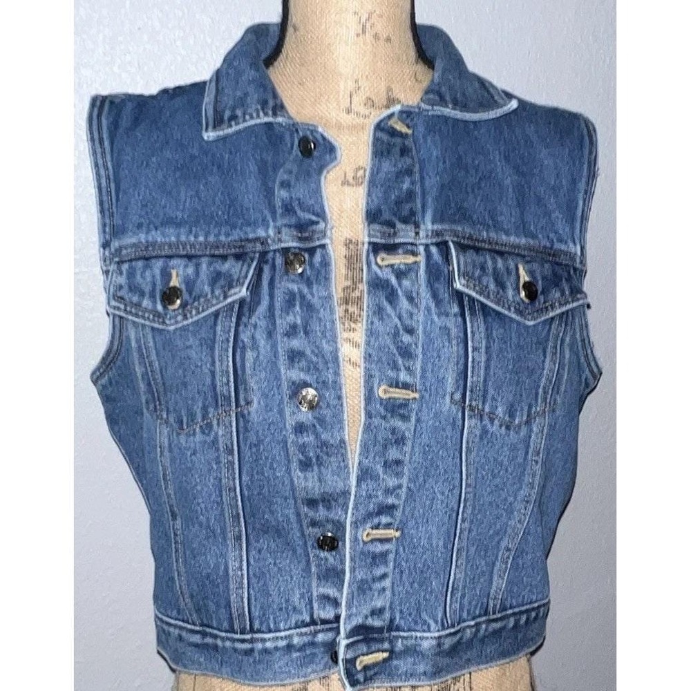 Vintage GreatLand Women's Denim Vest Blue Jean Jacket Sleeveless Button Front S
